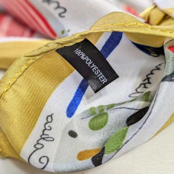 Assorted colorful whimsical cats on white background with gold trim scarf - Picture 10 of 11